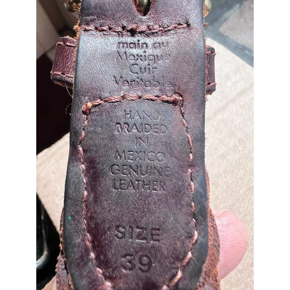 Vintage Braided Brown Genuine Leather Belt Size 39 Made in Mexico Woven Unisex